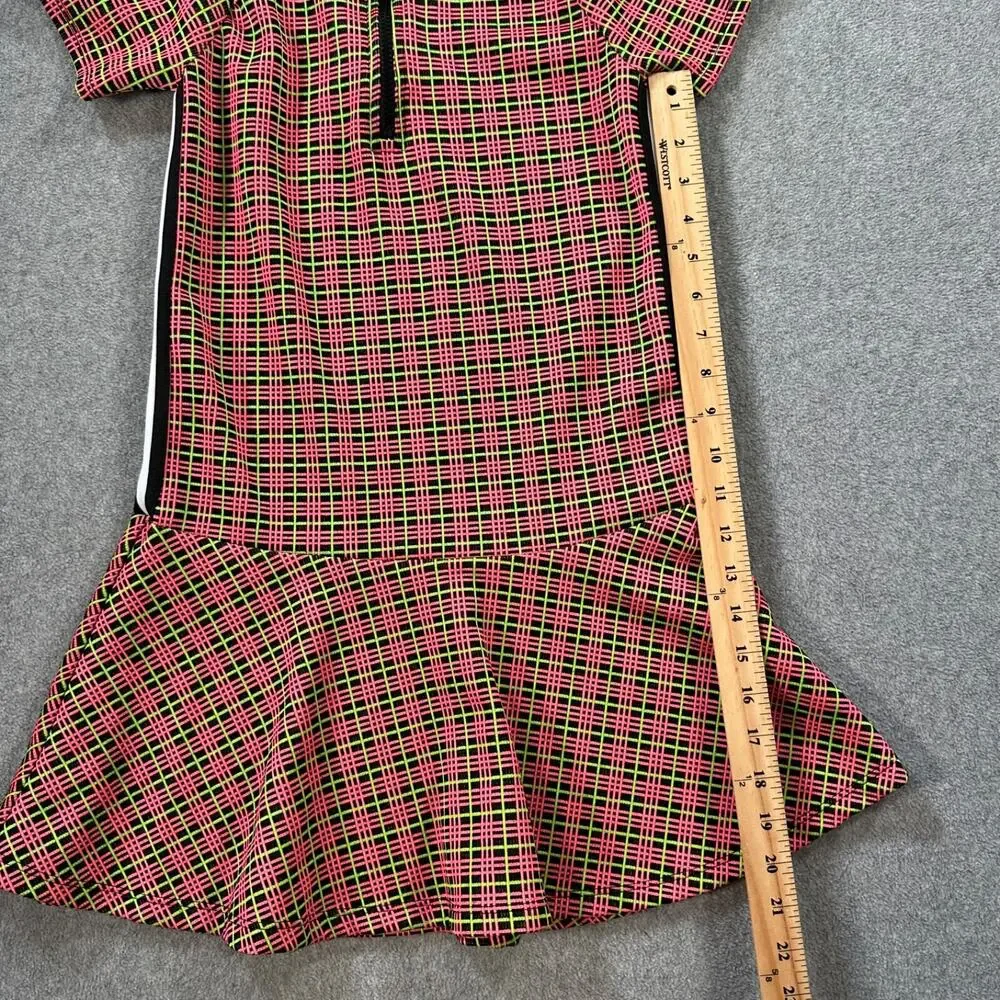 Kidpik Plaid Ruffle Hem Skater Dress Girl Medium 10 Pink Green Neon Short Sleeve